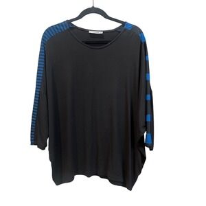 Tekbika Alembika Women's Black & Blue Striped Sleeve Oversized Tunic Top